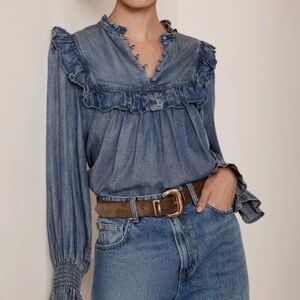 Mint Velvet Ruffle Trim High Neck Blouse size XL